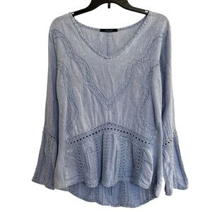 Giocam Blue Crochet Boho Tunic Top Size Medium Cotton Cottagecore Festival